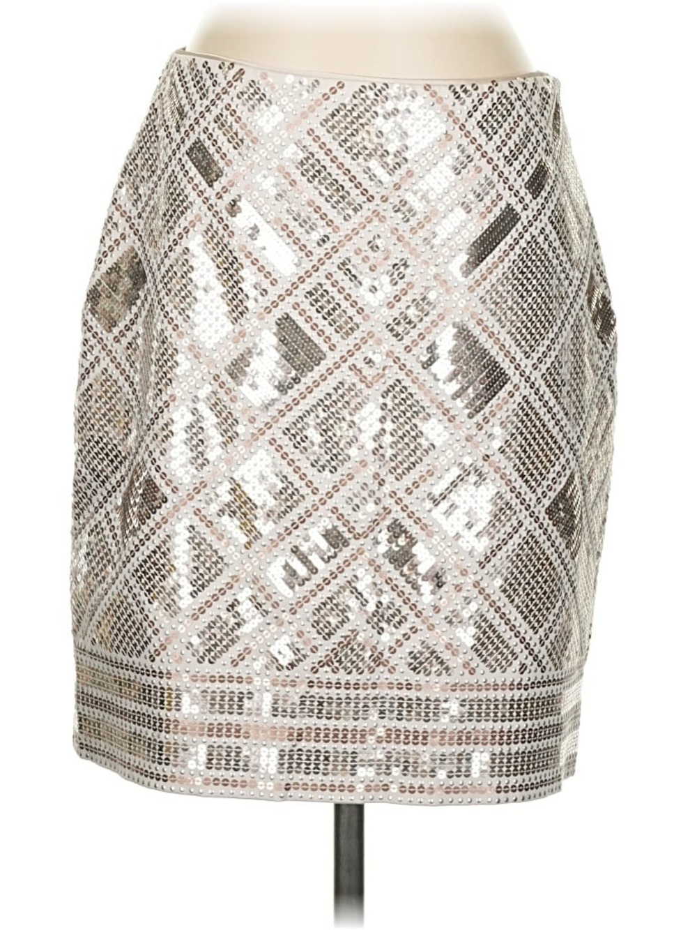 White House Black Market Champagne Sequin A-Line Skirt and silk top